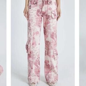 Jaded London x Omighty - Cherry Women's Pants Small Y2k Baggy Pink Cargo Denim